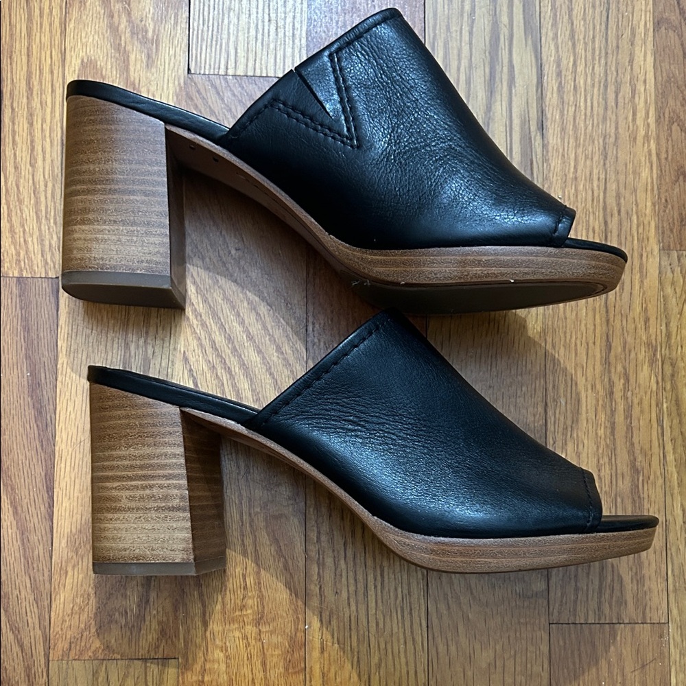 Frye Black Leather Mules with Wooden Heel - Picture 3 of 10